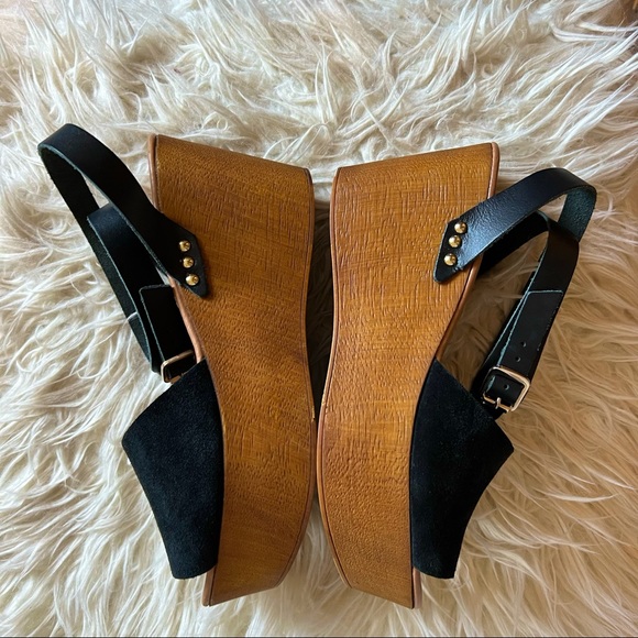 Seychelles made in Italy black brown wood block platform wedge sandal heels - Picture 5 of 5